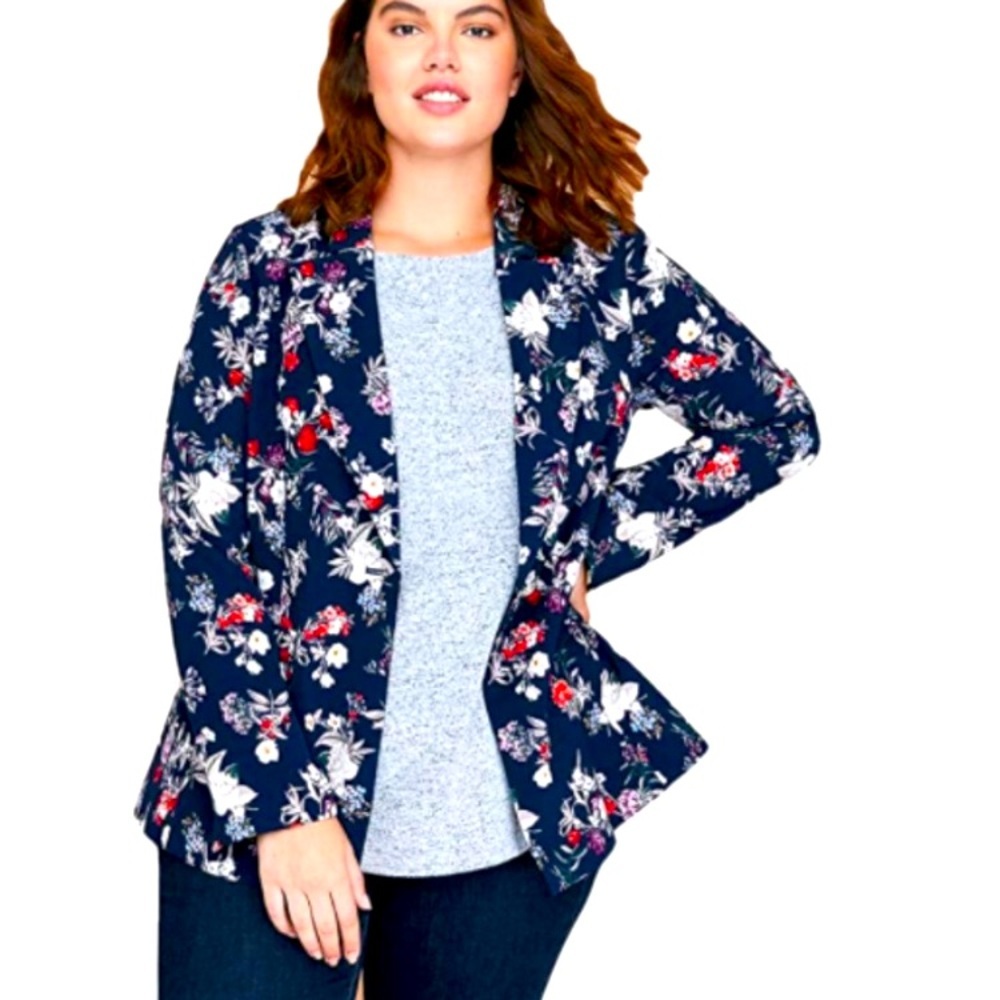 New Lane Bryant navy blue floral blazer size 26